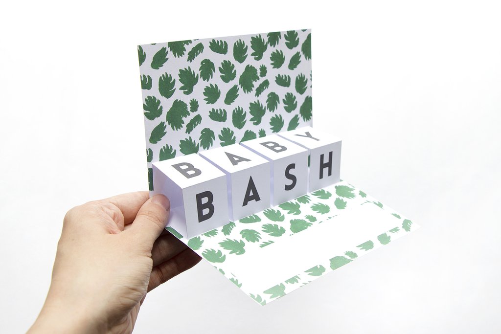 Printable Babyshower DIY Invite with palm leaves and yellow stripes