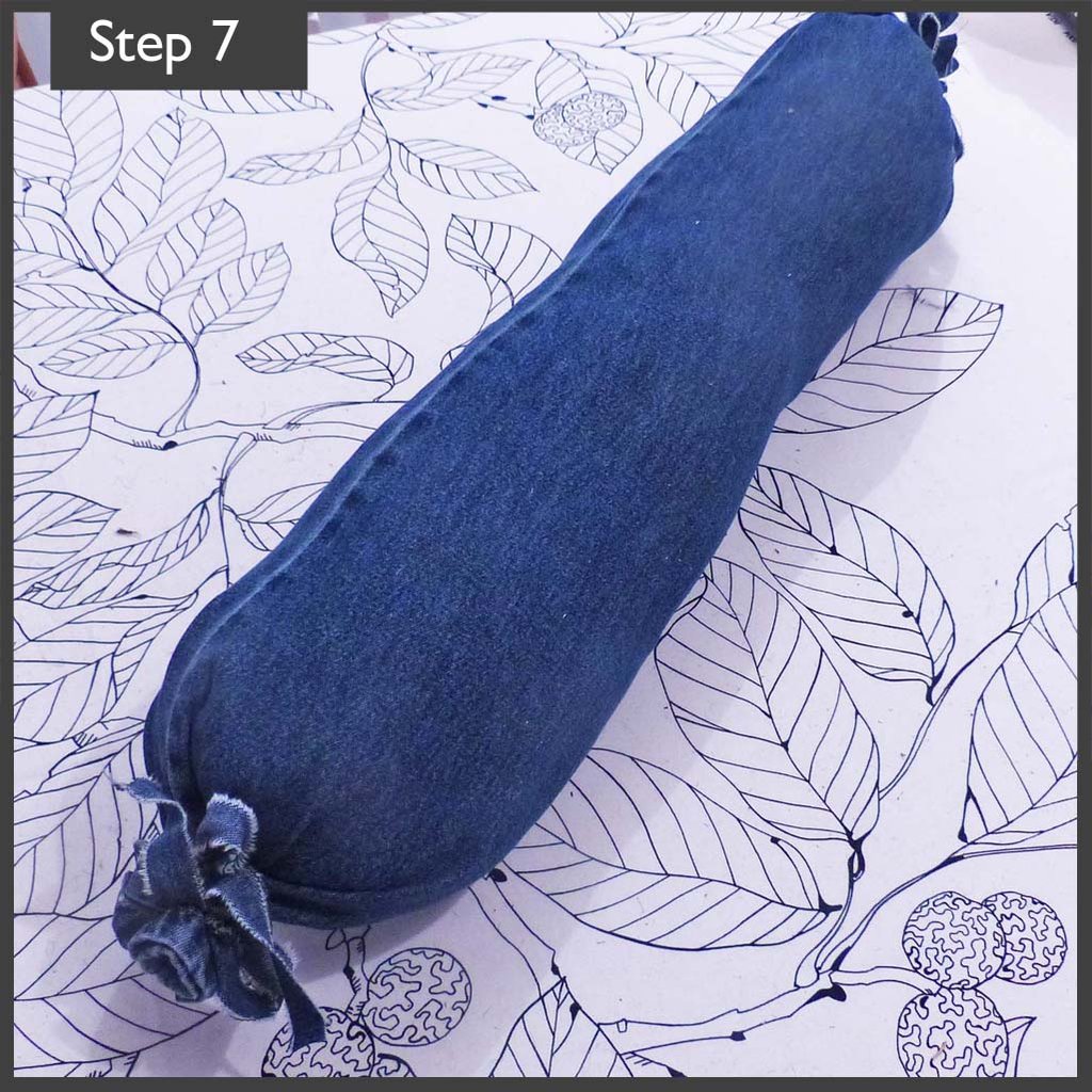 London Craft Club's quick and easy no-sew draft excluder upcycled from jeans is a great craft DIY when it's cold