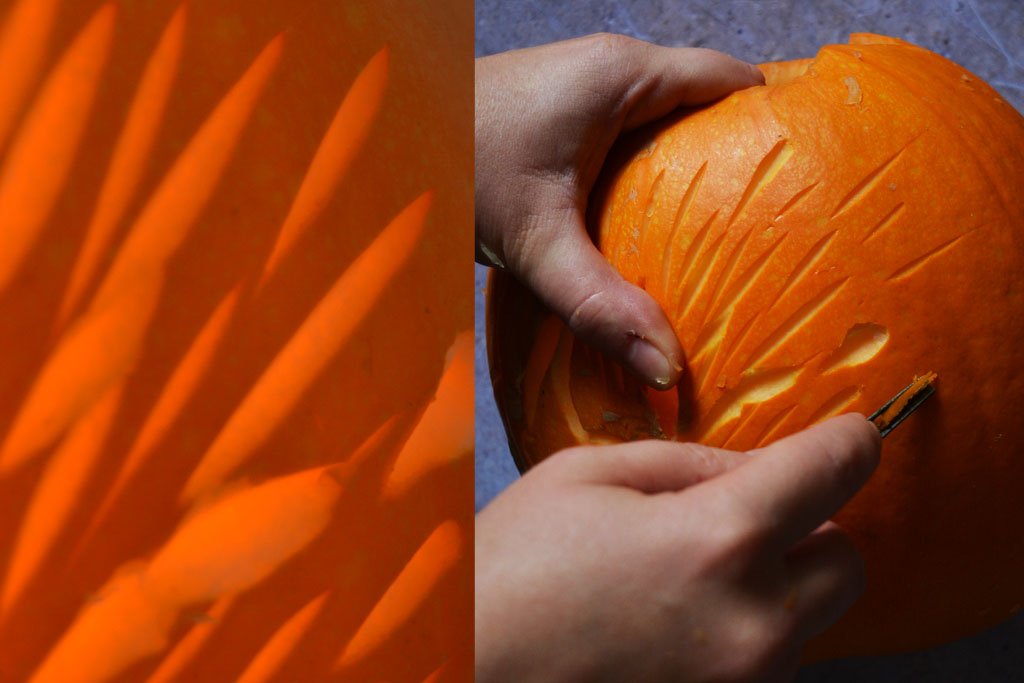 Lino cut tools on pumpkins