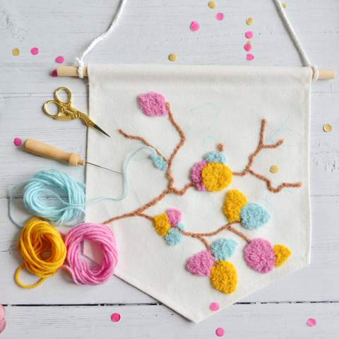 Beginners Needlefelting onto a Cotton Banner